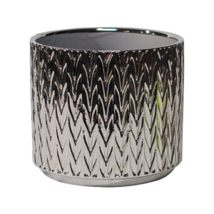 silver ceramic plant pot leaf design