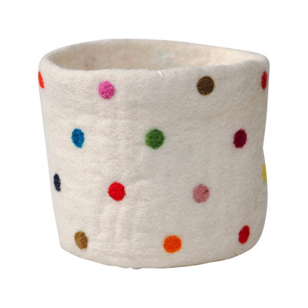 felted white spotty planter sleeve