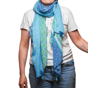 scarf blue and green coloured patchwork